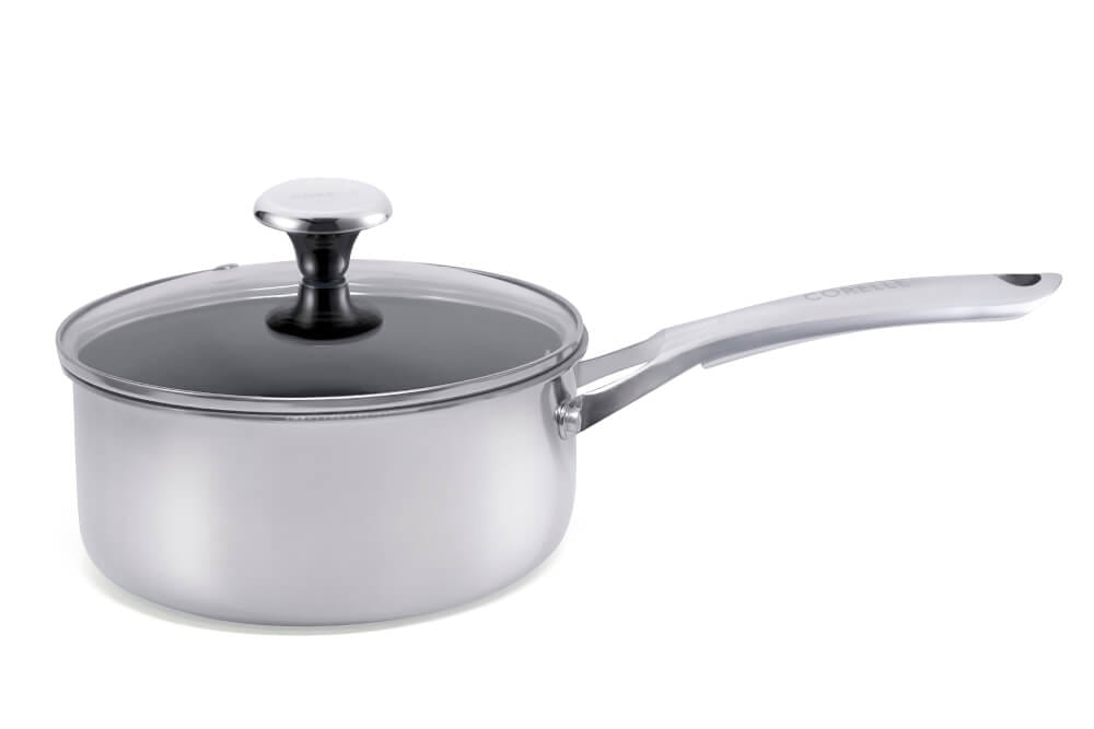 หม้อด้ามพร้อมฝา 18 ซม. NON-STICK ไร้การเคลือบ CORELLE DURANANO สีเงิน_0